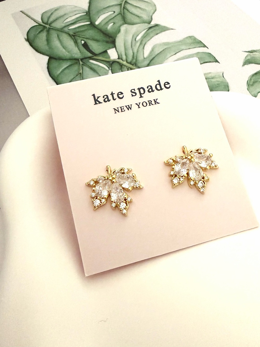 Kate Spade Gold Crystal Leaf Stud Earrings